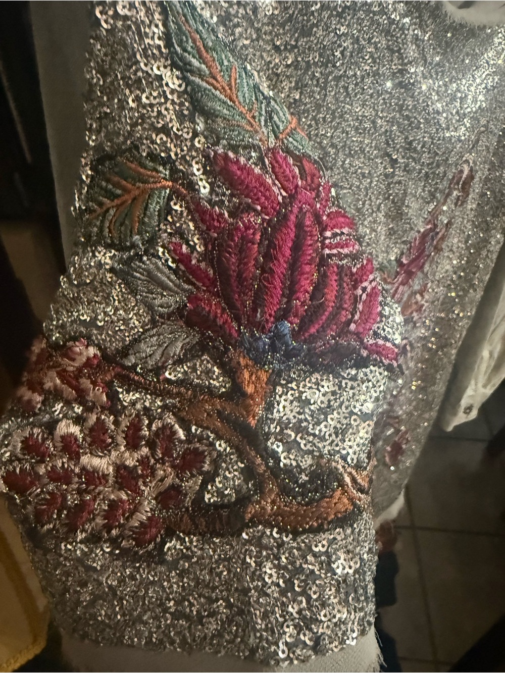 RARE ZARA Silver Sequin Floral Embroidered Mini Dress ASO Alexis Rose - Picture 5 of 7